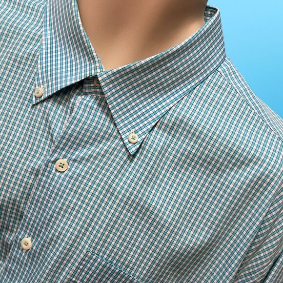 Peter Millar Pink Blue Check Button Up Seaside Finish Shirt Size XXL #48 - Picture 2 of 5
